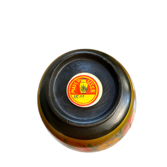 Vintage USSR Soviet Union Hand painted Wooden Floral Folk Art Lacquer w/Sticker - Picture 7 of 7